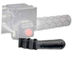 Black throttle thumb extender with hex-textured grip and pink button pad