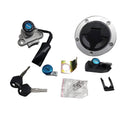 Fuel tank cap and ignition switch kit with keys, blue cap, and metal mounting parts