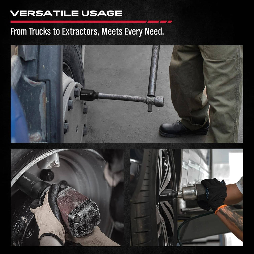 Impact socket engaged on a fastener for wheel and axle work