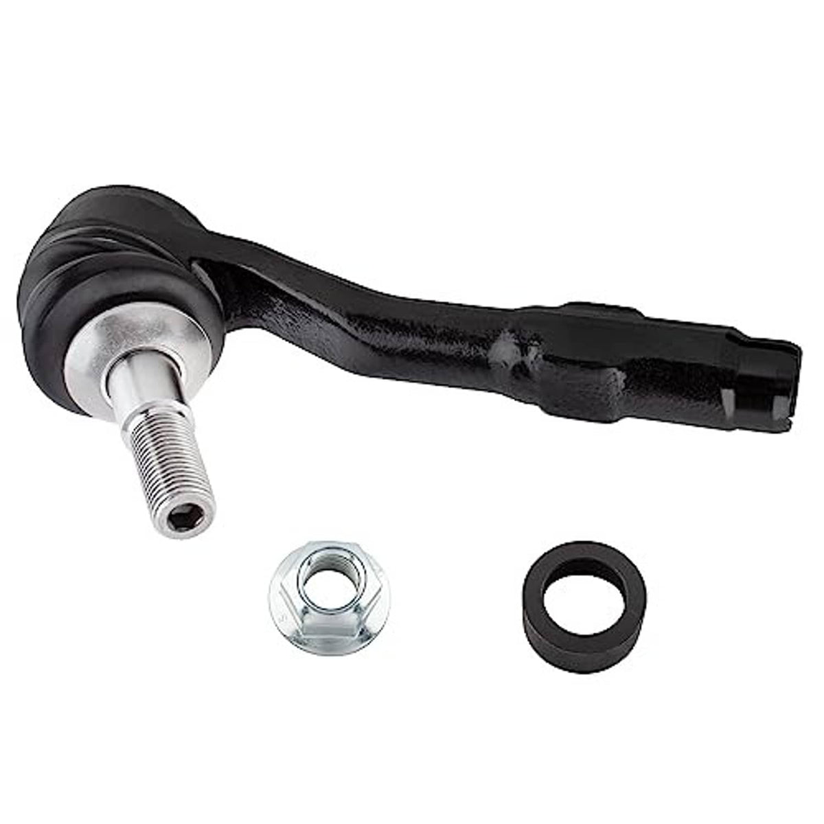 Outer tie rod end with black boot and silver ball joint housing, includes nuts