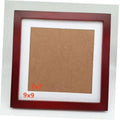 Red solid wood picture frame with white mat, 9x9 opening, clear plastic panel