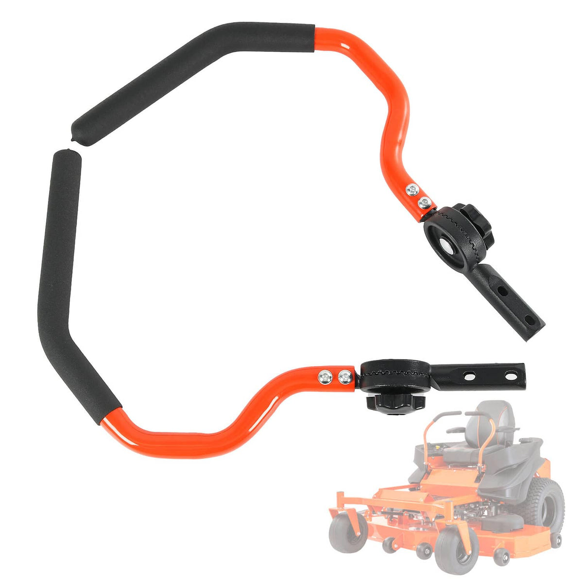 Adjustable steering arm kit with orange metal arms and black grip handles