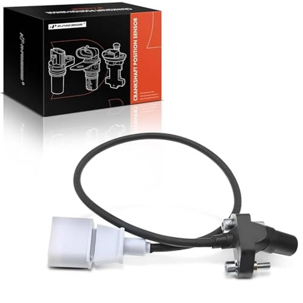Engine crankshaft sensor with long cable loop and metal connector mount