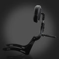Black passenger backrest with padded headrest and sissy bar mount on metal brackets.