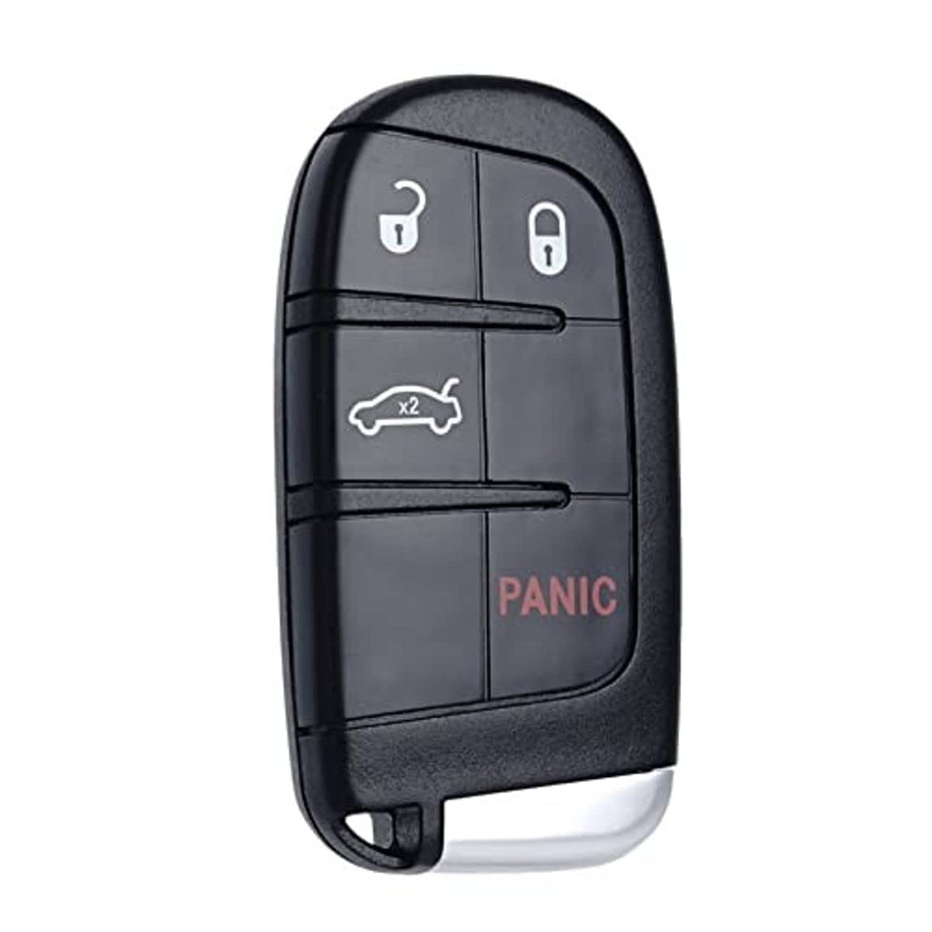Black 4-button smart key fob with lock, unlock, trunk, and red PANIC icon.