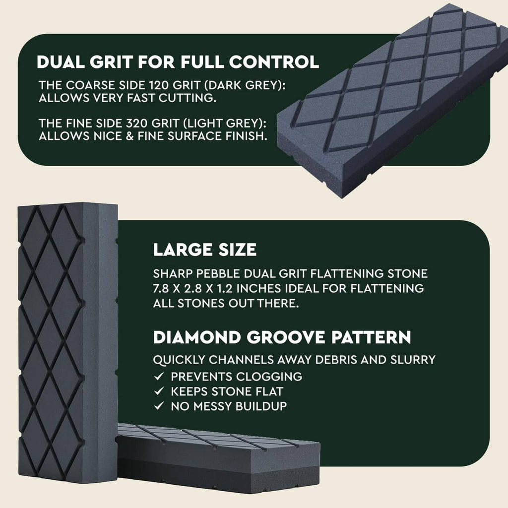 Large dual-grit flattening stone showing diamond groove pattern on dark gray face