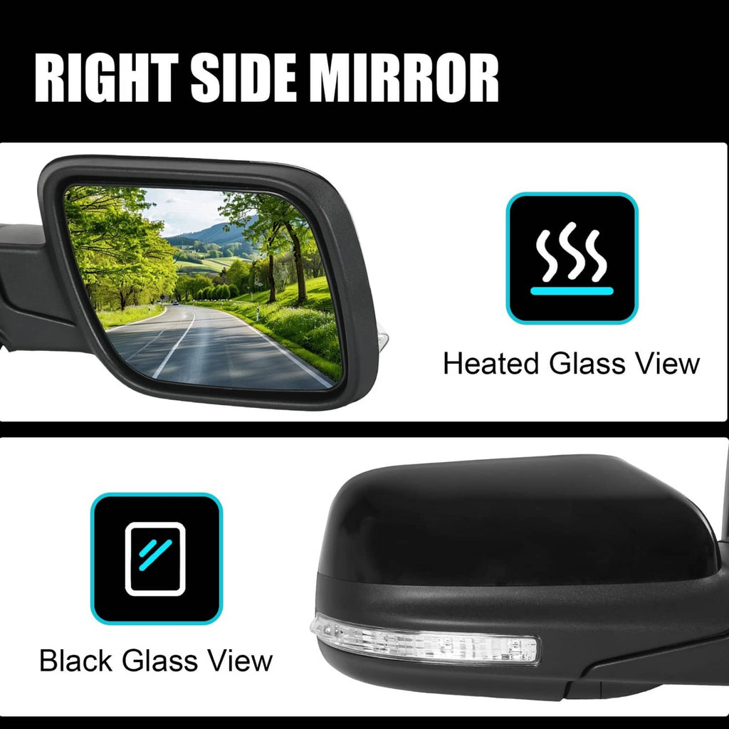 Heated black side mirror with LED turn-signal strip