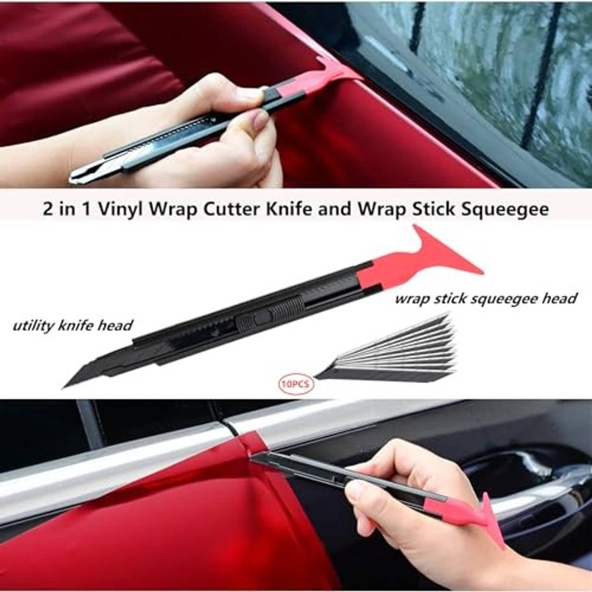 2-in-1 vinyl wrap cutter knife and pink wrap stick squeegee for window tinting