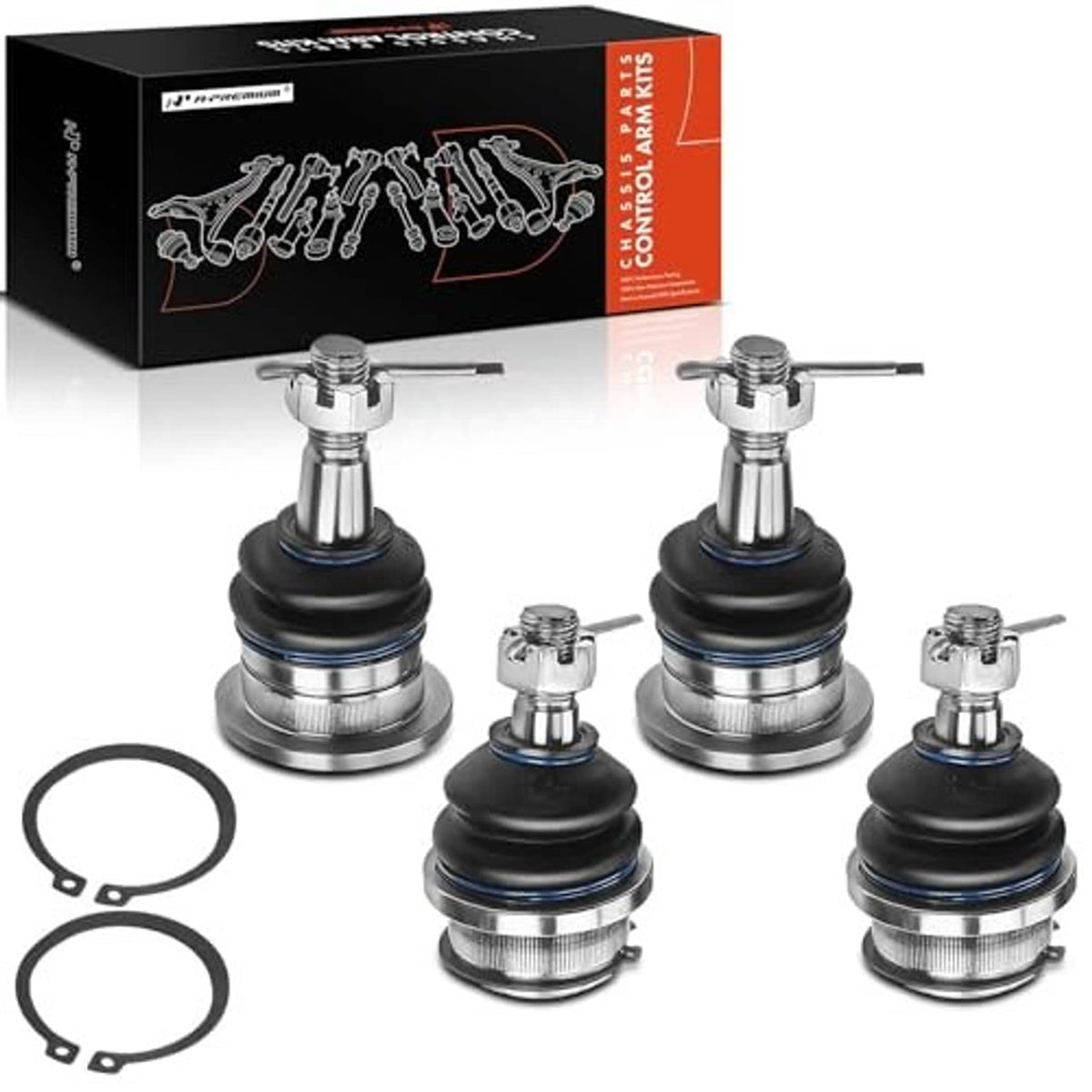 Set of 4 ball joints kit showing four units with black boots and steel studs
