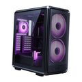 Black PC case with dual RGB cooling fans and tempered glass front panel