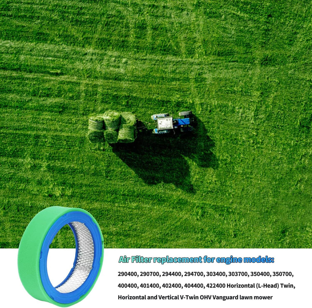 Lawn mower engine air filter replacement with pre-cleaner, blue mesh ring and green foam edge