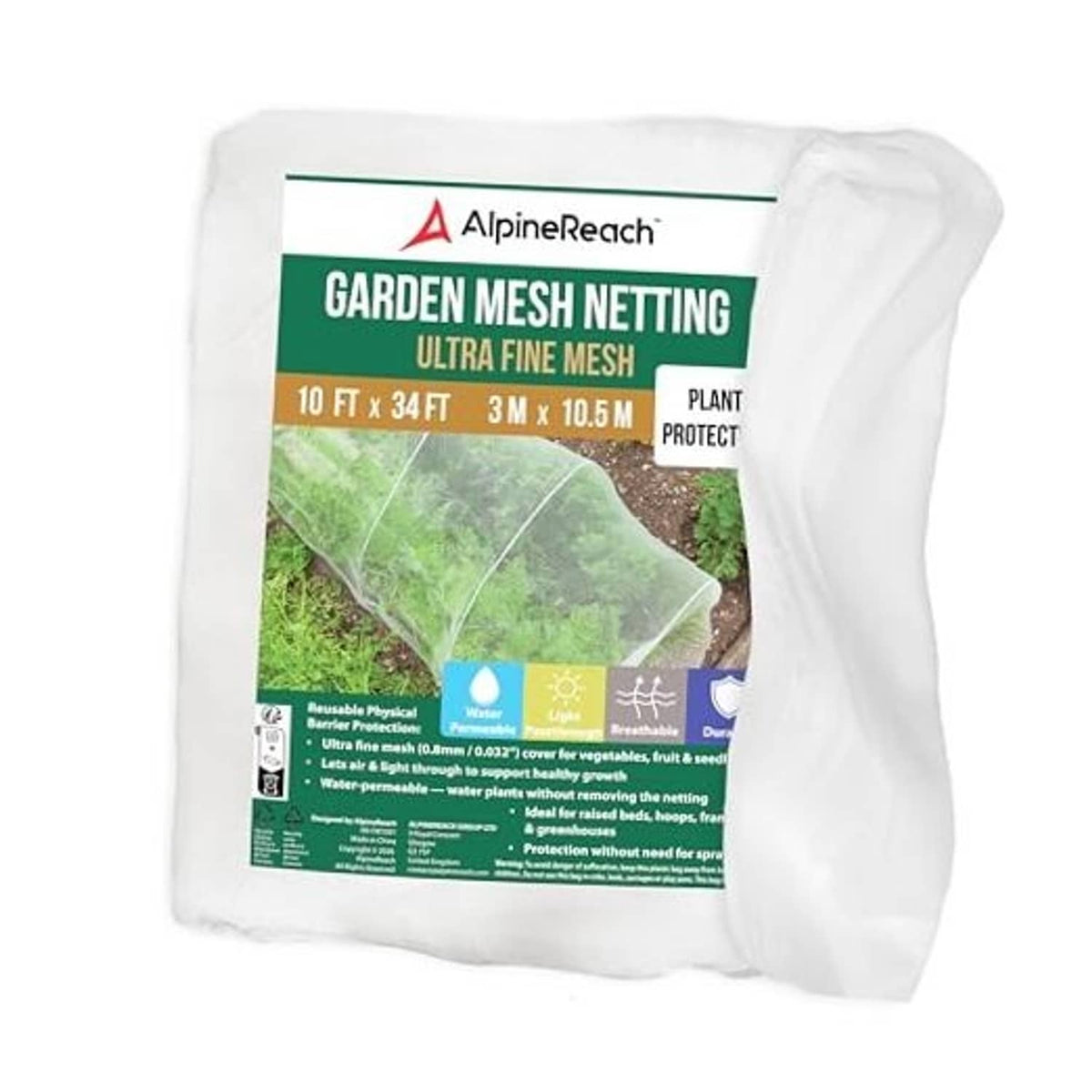 Garden mesh netting, ultra-fine white protective fabric on a retail package