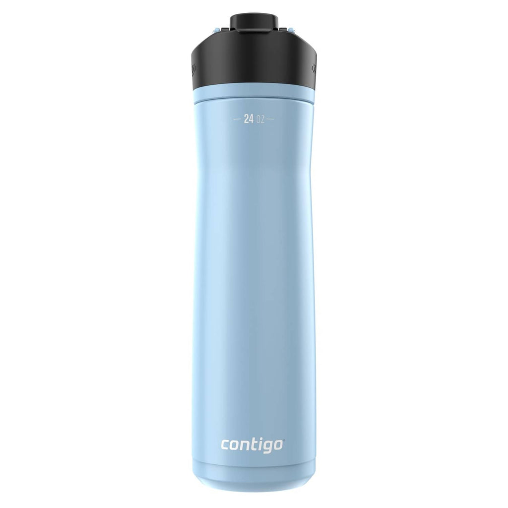 Glacier blue 24 oz water bottle with black flip-top lid