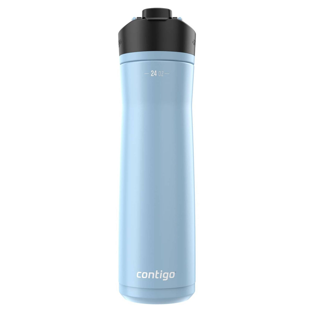 Glacier blue 24 oz water bottle with black flip-top lid