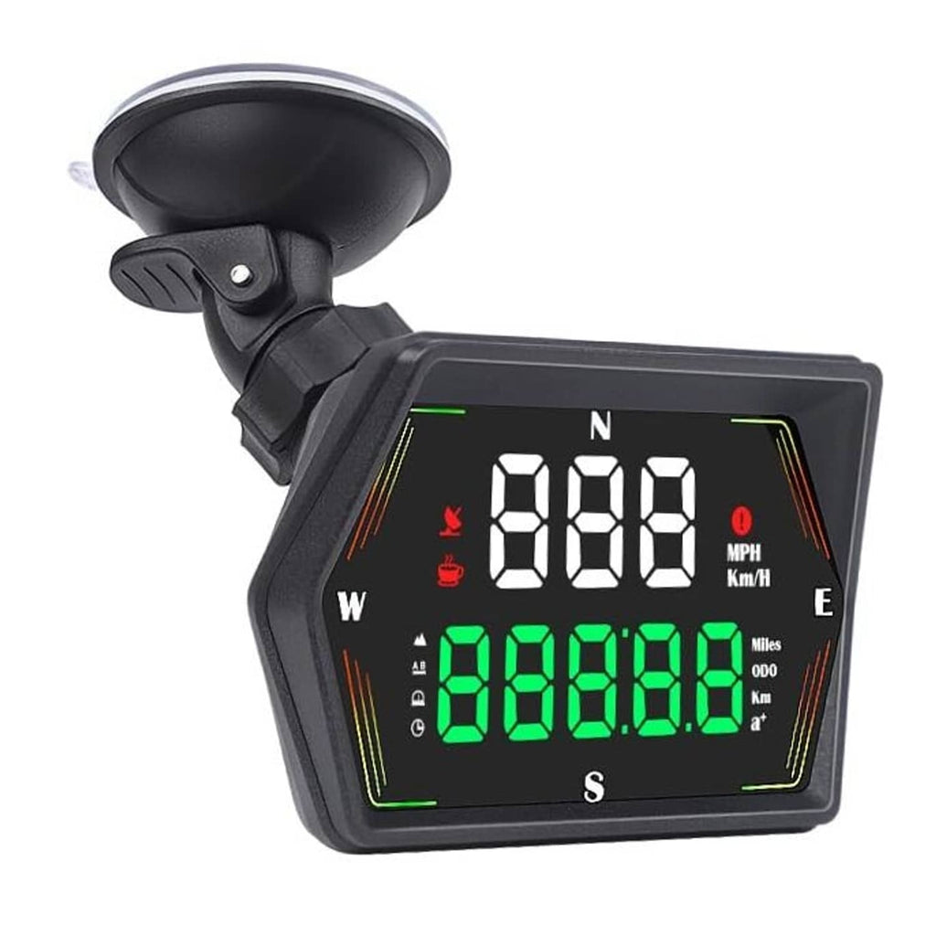 Black HUD digital speedometer with compass and green speed readout