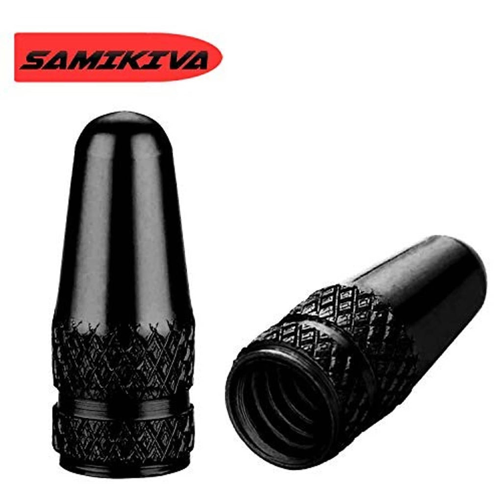 Bike Presta valve stem cap and side view, chrome top, black knurled grip