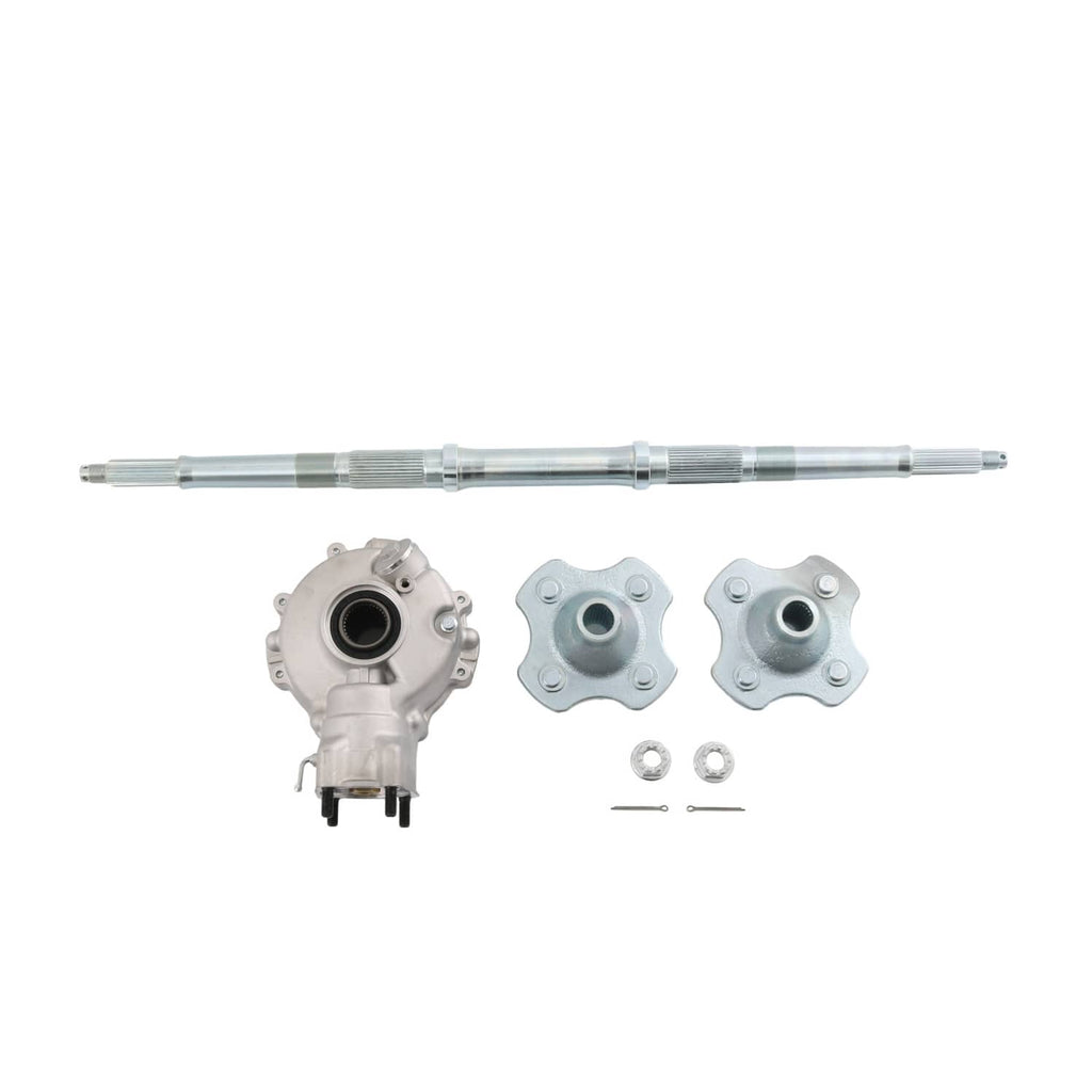 Rear axle shaft with rear differential wheel hub and disc hub plates