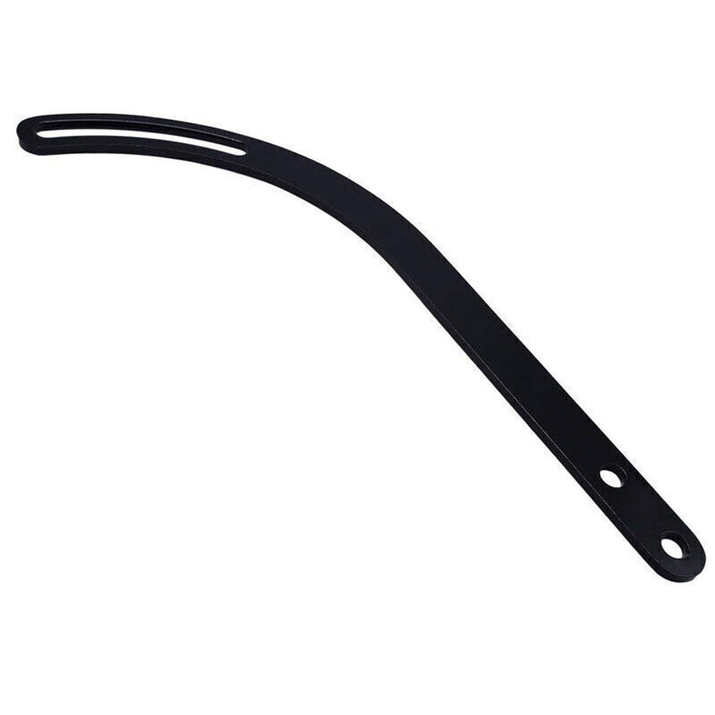 Water pump alternator bracket strap with two mounting holes, black metal