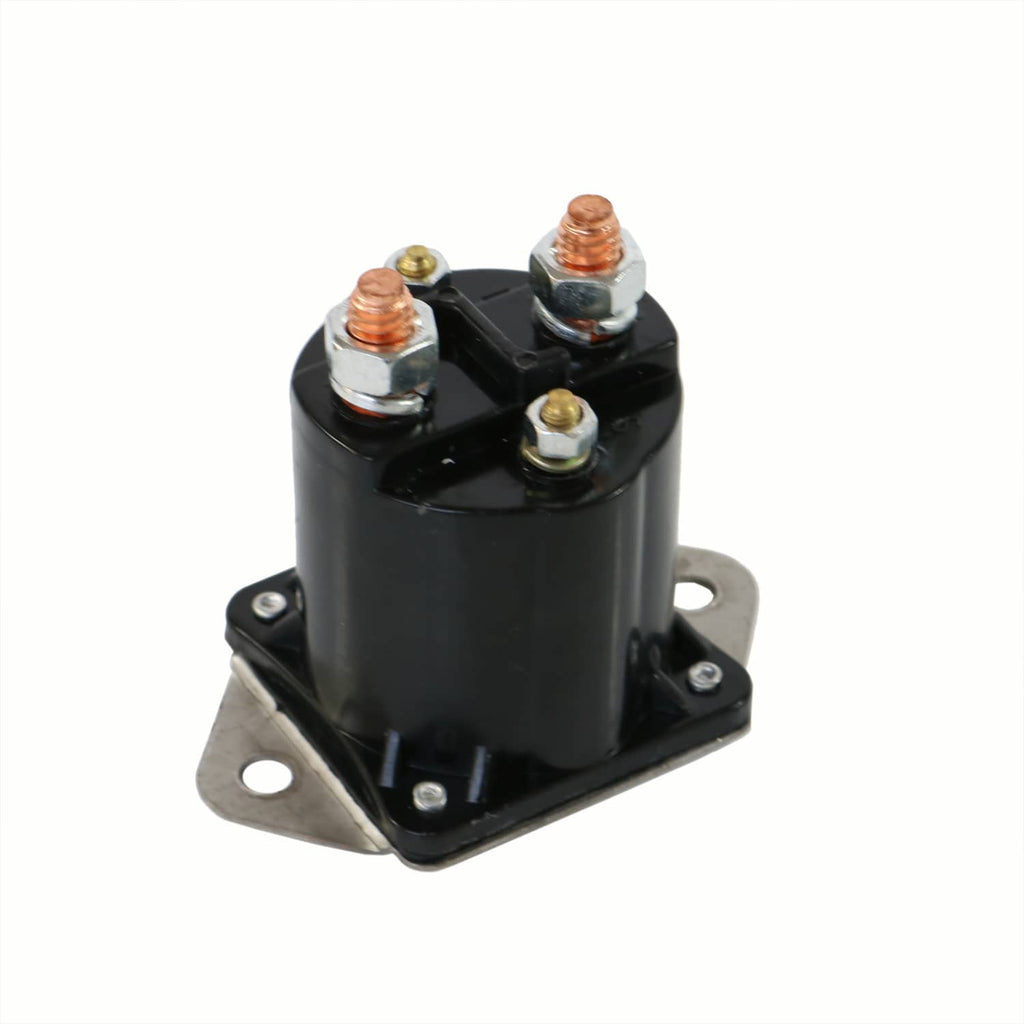 36V electric solenoid for golf cart, black cylinder with four copper-topped terminals