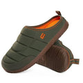 Men's two-tone slip-on house slippers, dark green upper and brown rubber sole