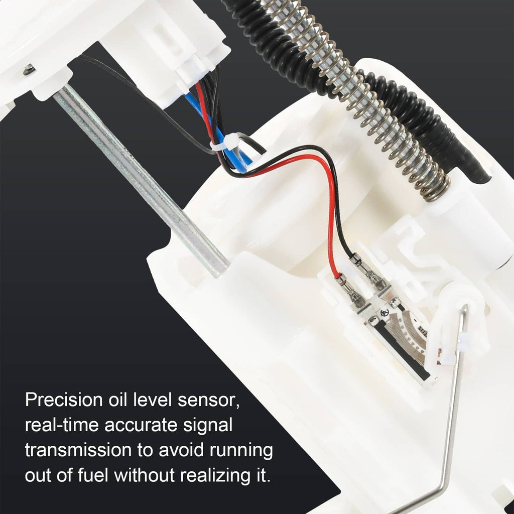 Fuel pump module with oil level sensor, metal strut, and bundled wiring