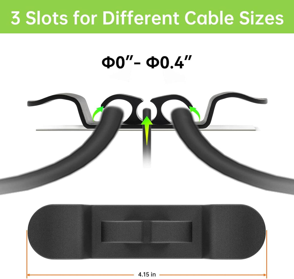 Black cord holder wrap with three cable slots for different cable diameters