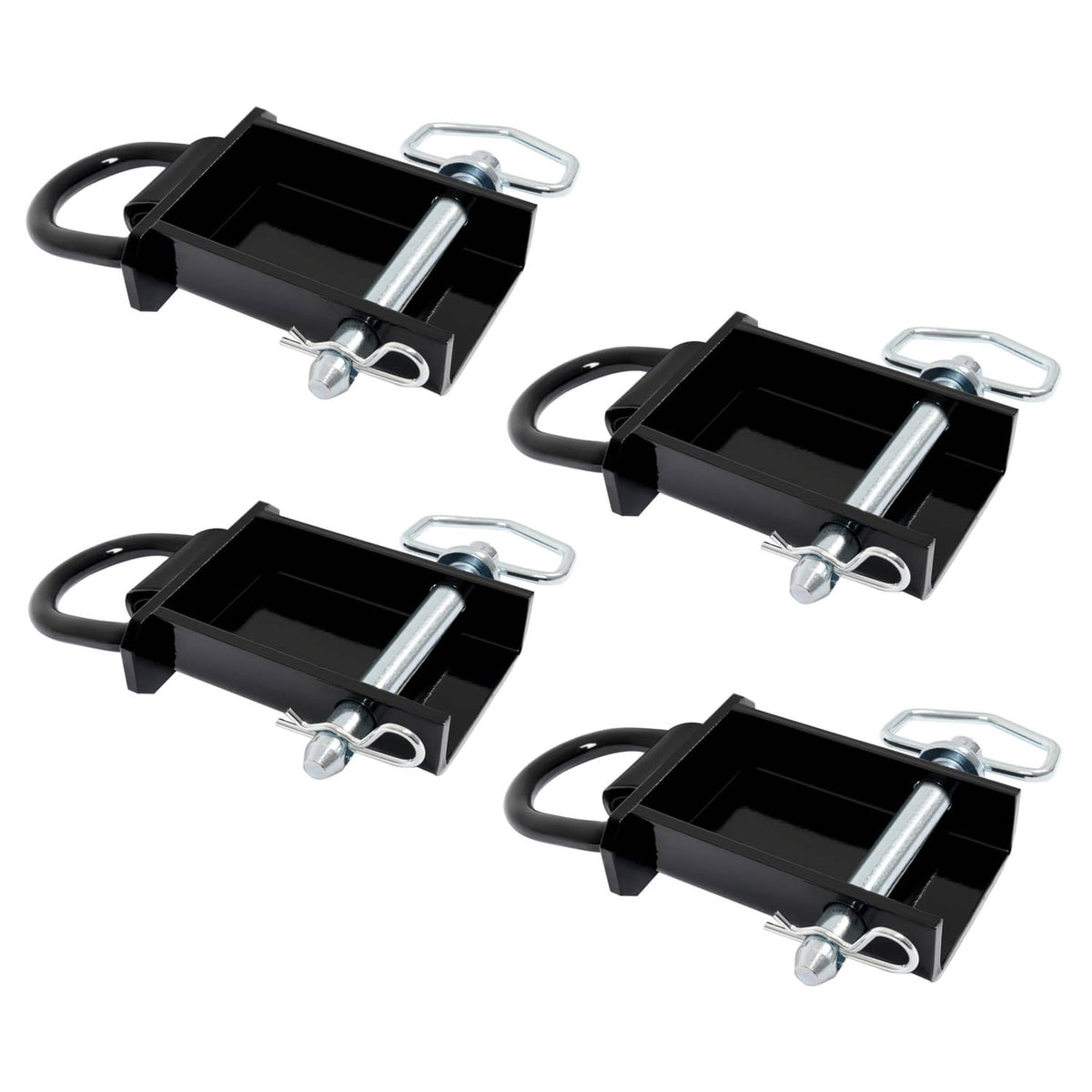 Removable D-ring anchors, 4 black stake pockets with silver U-bolts and rods