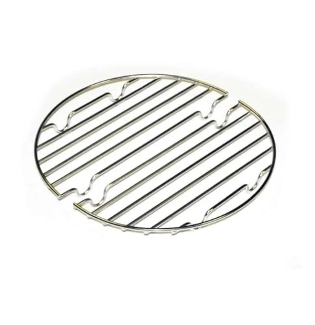 Round silver can cooker rack with raised bars and four side handles