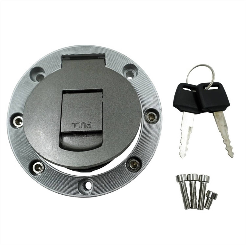 Fuel tank cap lock cover with key and keyring, includes mounting bolts