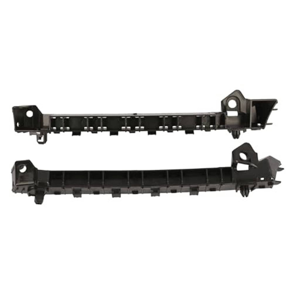Two front bumper mounting support brackets with black finish and fastening holes
