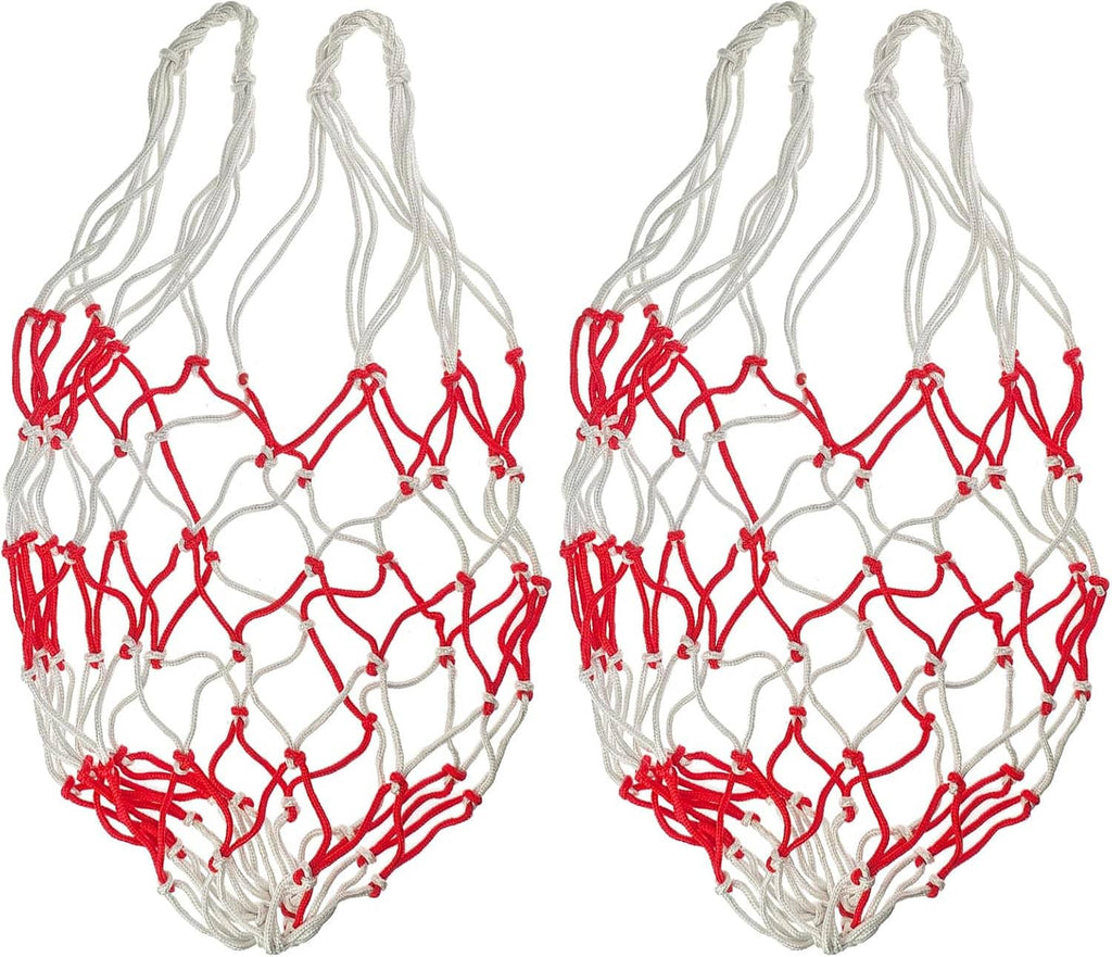 Two-pack carboy carrier straps, white rope with red grid mesh.
