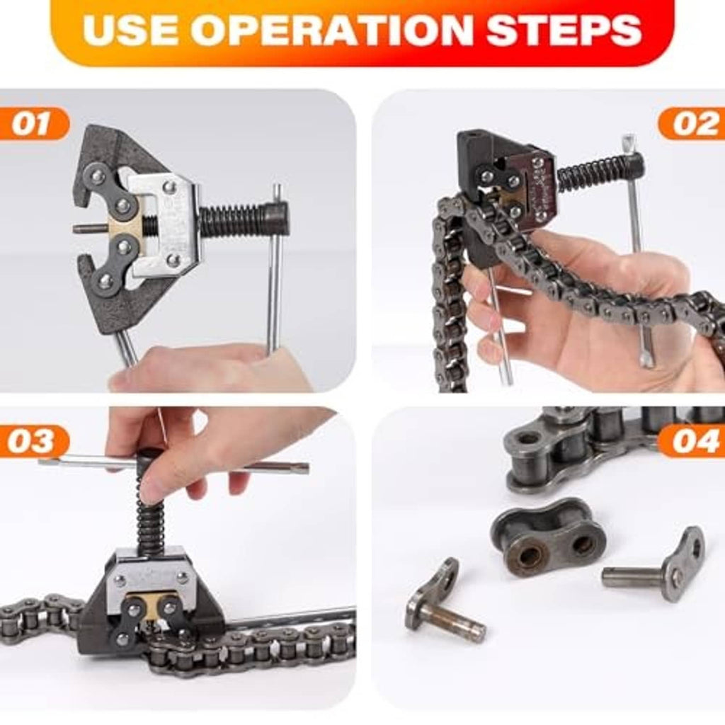 Roller chain breaker tool with clamp jaw and threaded screw mechanism