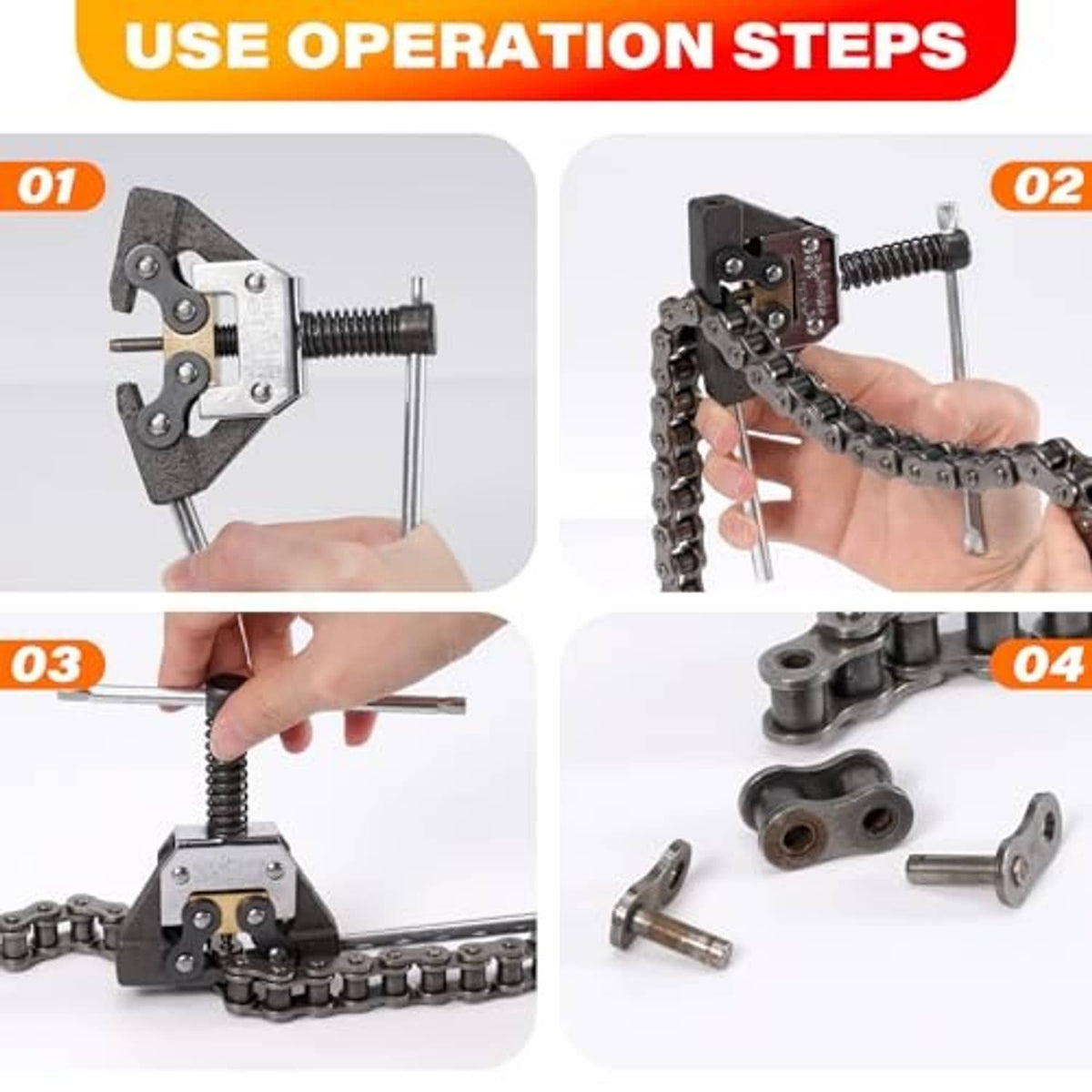Roller chain breaker tool with clamp jaw and threaded screw mechanism