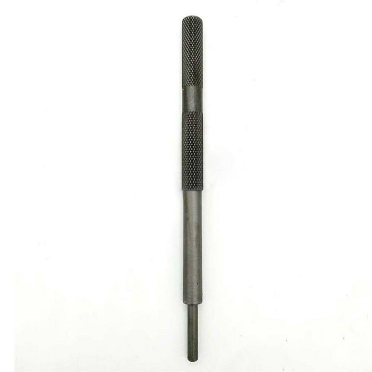 Valve guide remover tool with knurled black grip and slim metal rod, dark finish