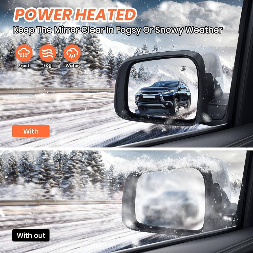 Manual folding driver-side mirror with heated glass and turn-signal indicator