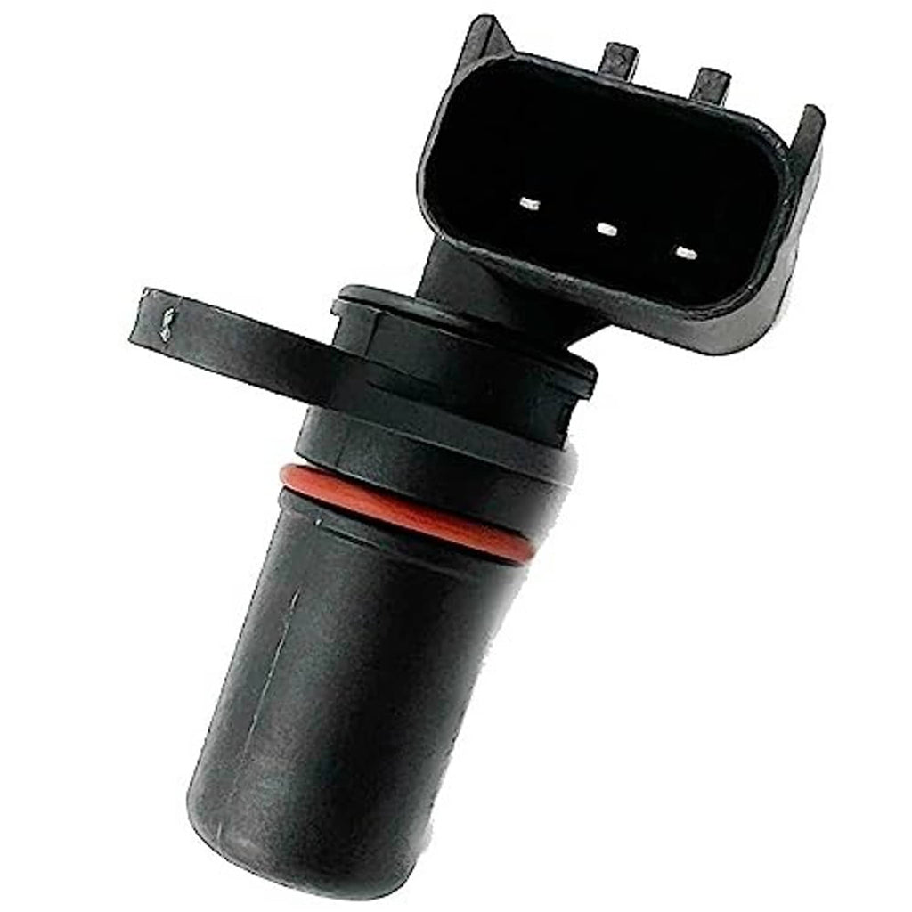 Crankshaft position sensor with black plug and red seal ring, mounted cylindrical body