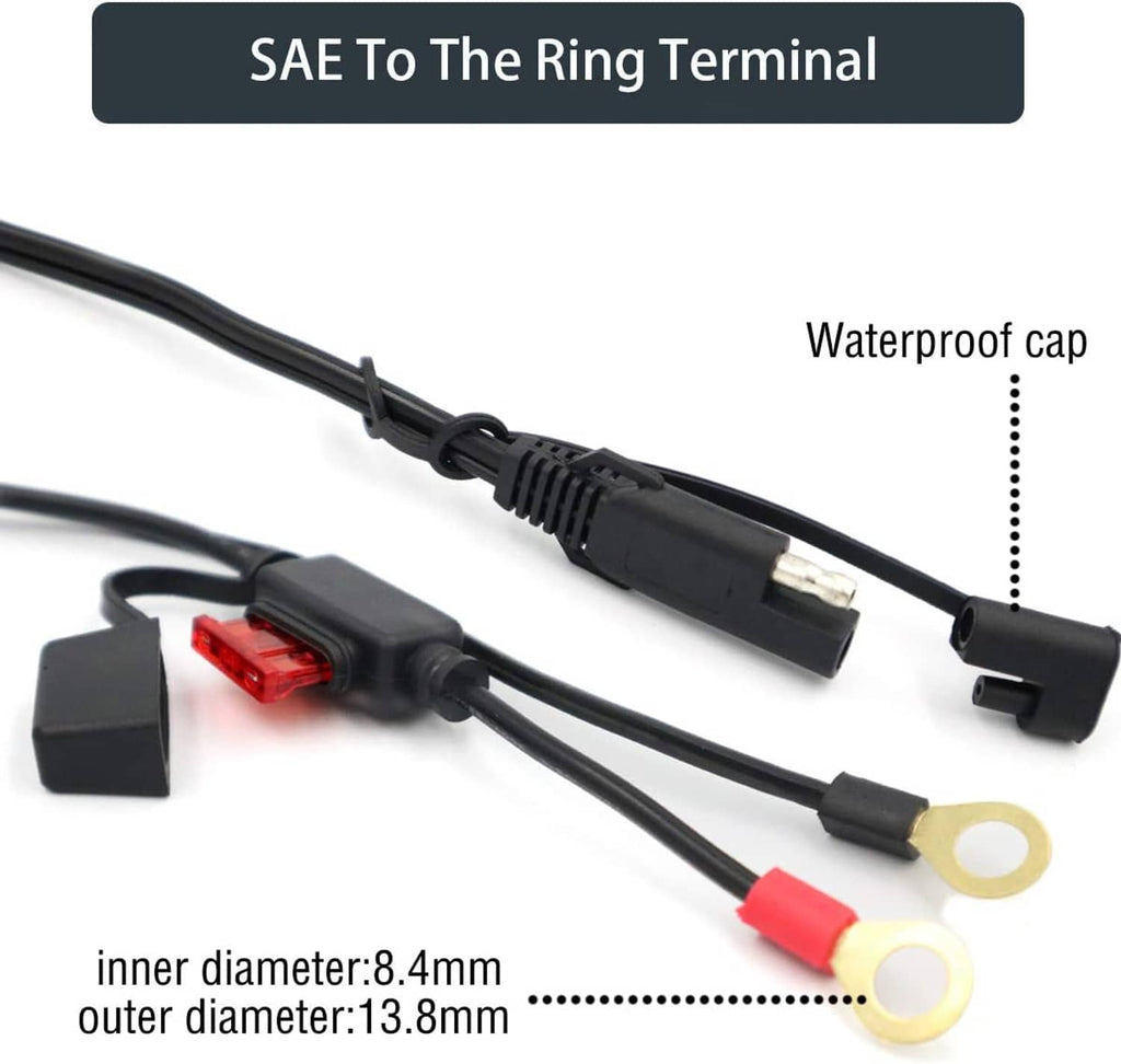 SAE quick disconnect extension cable with waterproof cap and red/black ring terminals