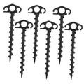 Black screw-in tent stakes with hooked heads, pack of 6 ground anchors