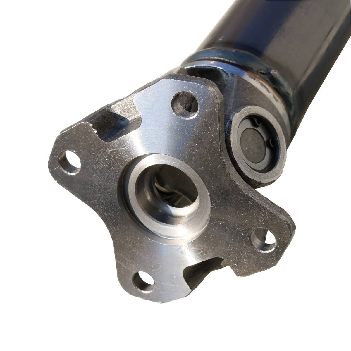 Rear drive shaft assembly flange end with bolt holes and sealed bearing