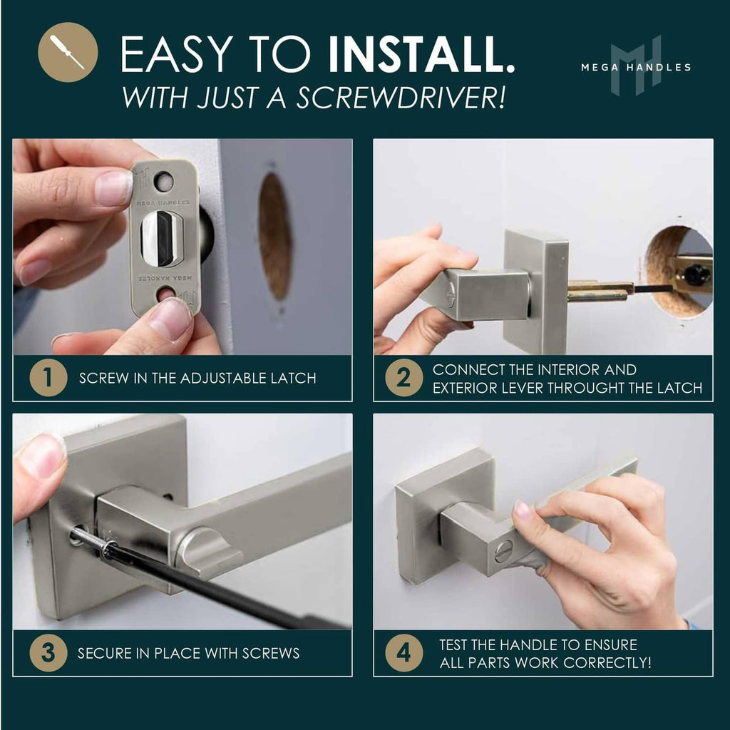 Polished chrome door lever lock handle installation steps with screws