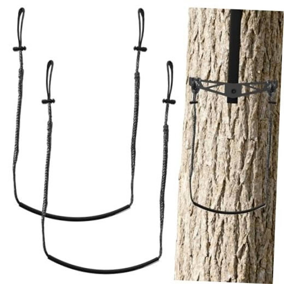 Pair of black cable climbing stick aiders with rope loops and metal fasteners