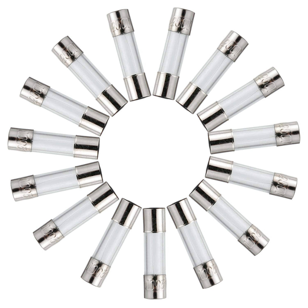Set of 5x20mm fast-blow glass fuses with metal end caps