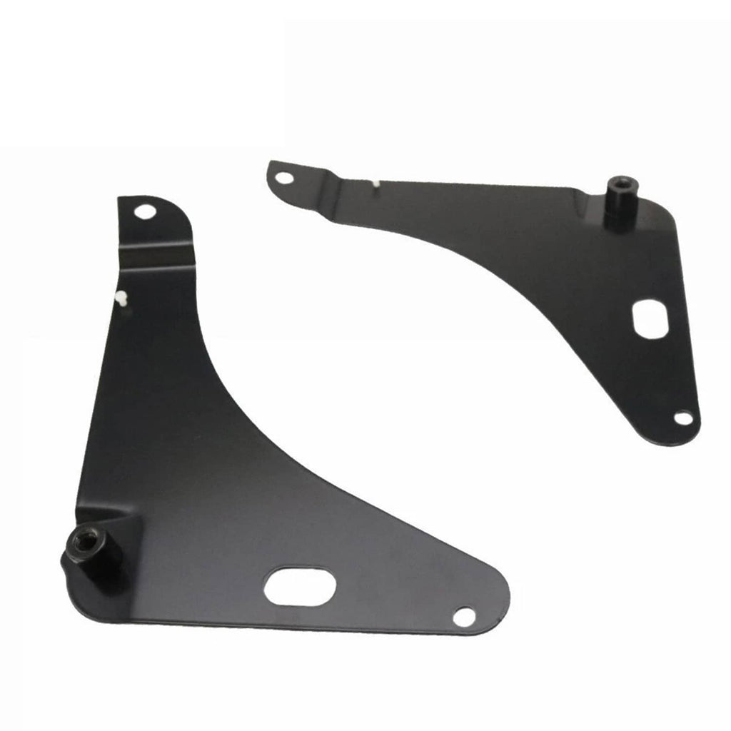 Pair of black hood pin brackets with mounting holes
