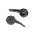 Gray plastic seat recliner handle lever with mounting hardware, left and right pieces.