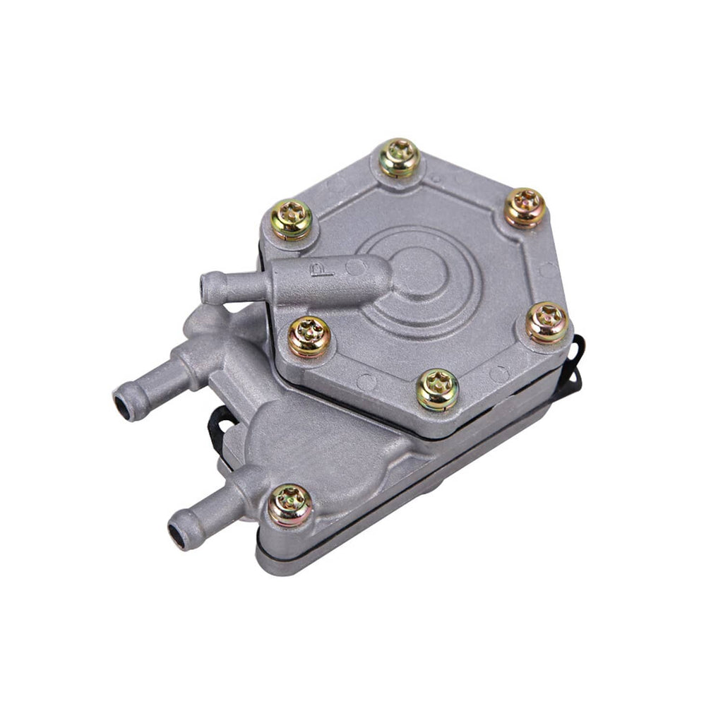 Fuel pump and carburetor unit with circular cover screws and inlet hoses