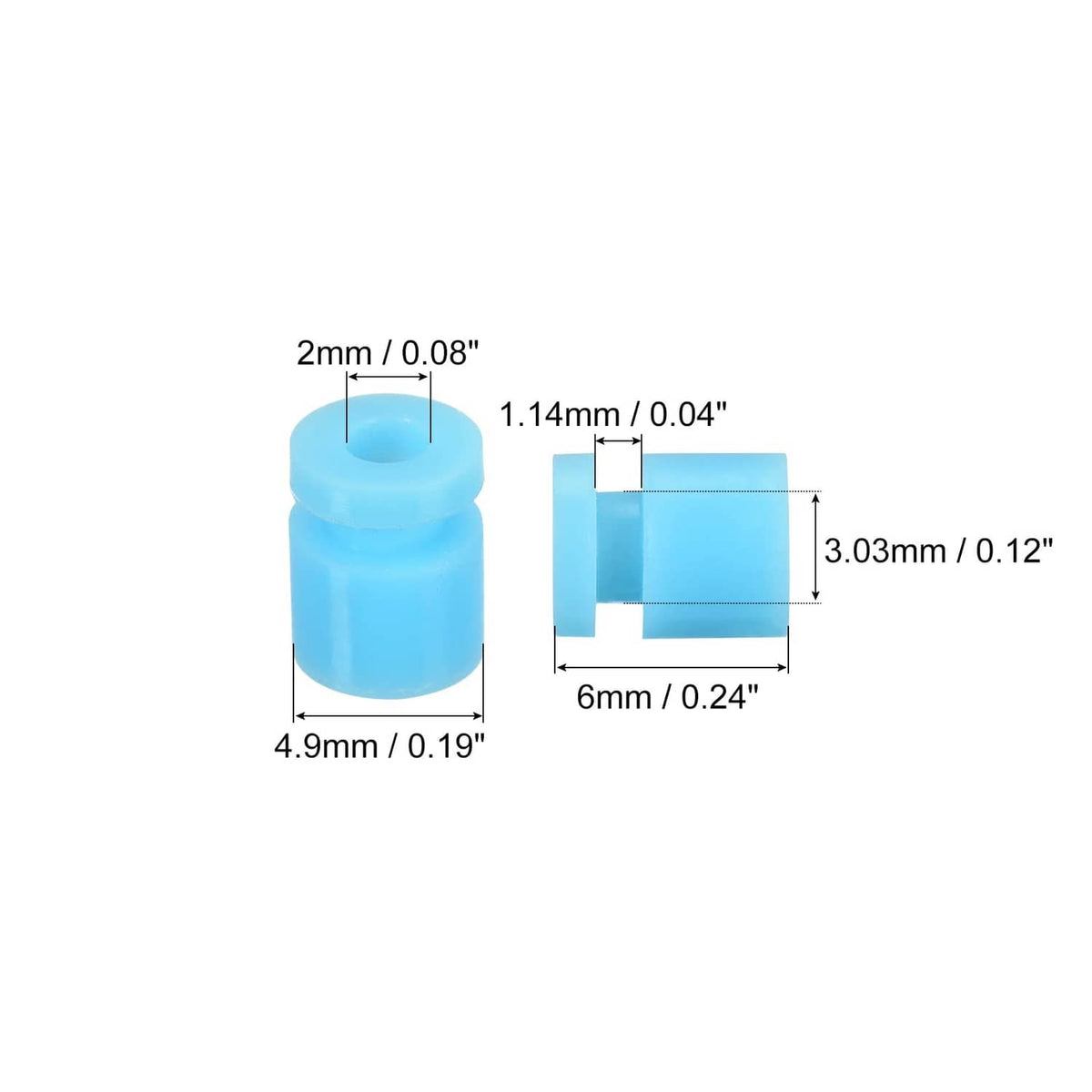 Light blue rubber mount bushing with center hole, about 6 x 4.9 mm