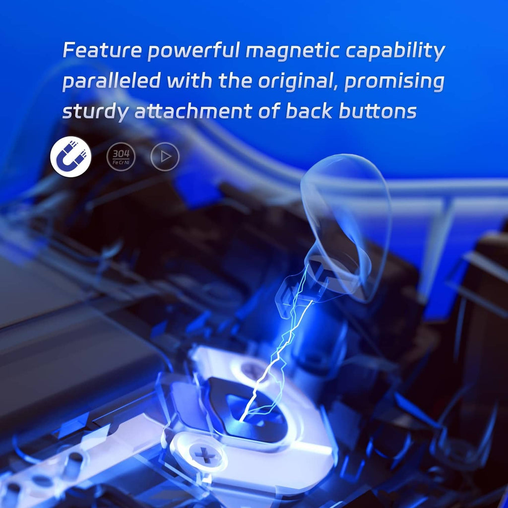 PS5 Edge magnetic back button module with highlighted metal contact points inside controller