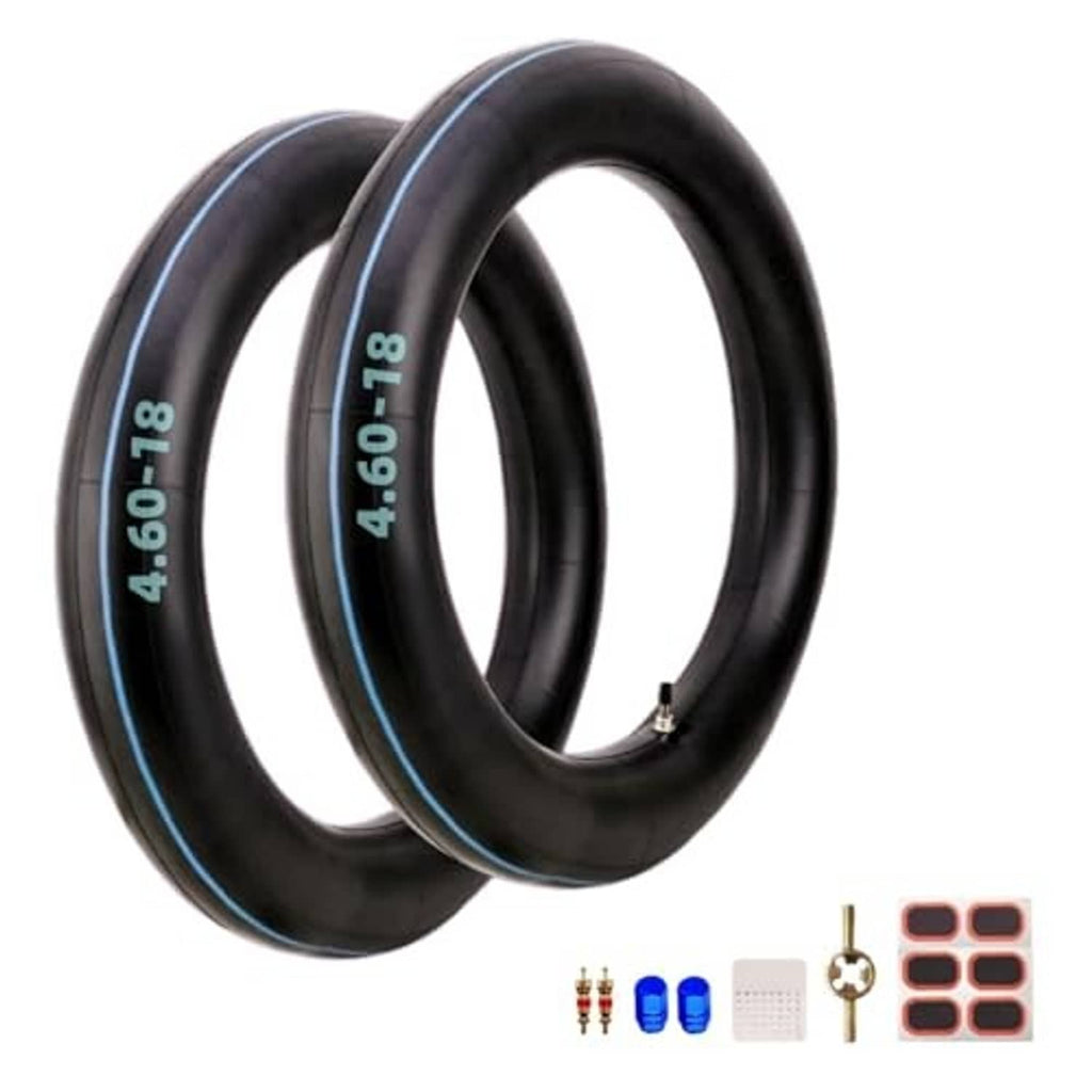 Dirt bike inner tubes, black rubber rings with blue size marking and valve stem