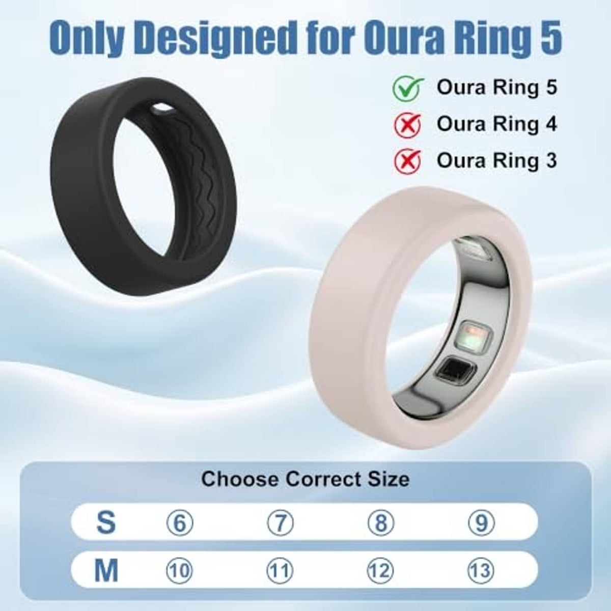 Dual silicone ring covers in black and light starlight with wavy interior texture