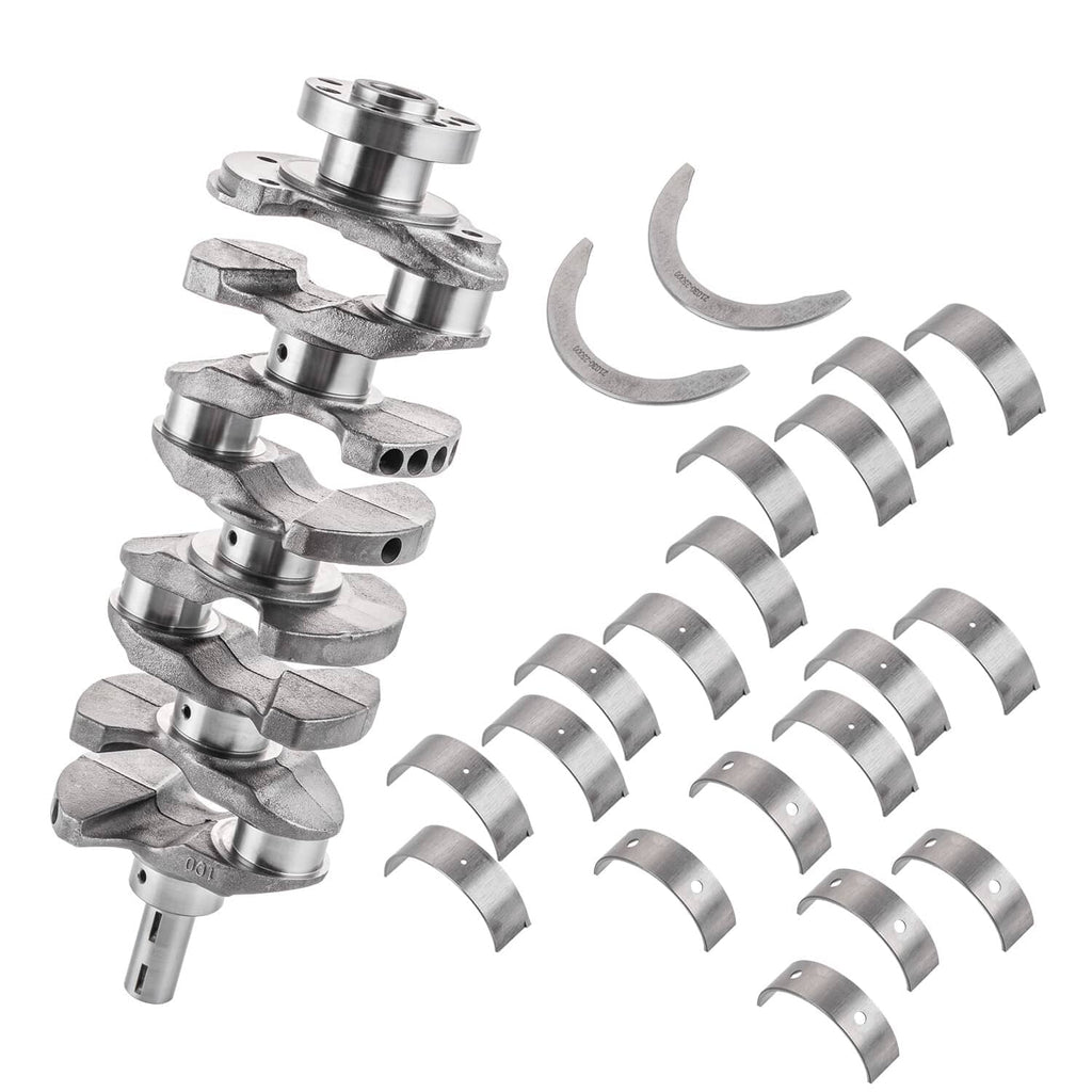 Crankshaft assembly with curved bearing shells and split bearing caps